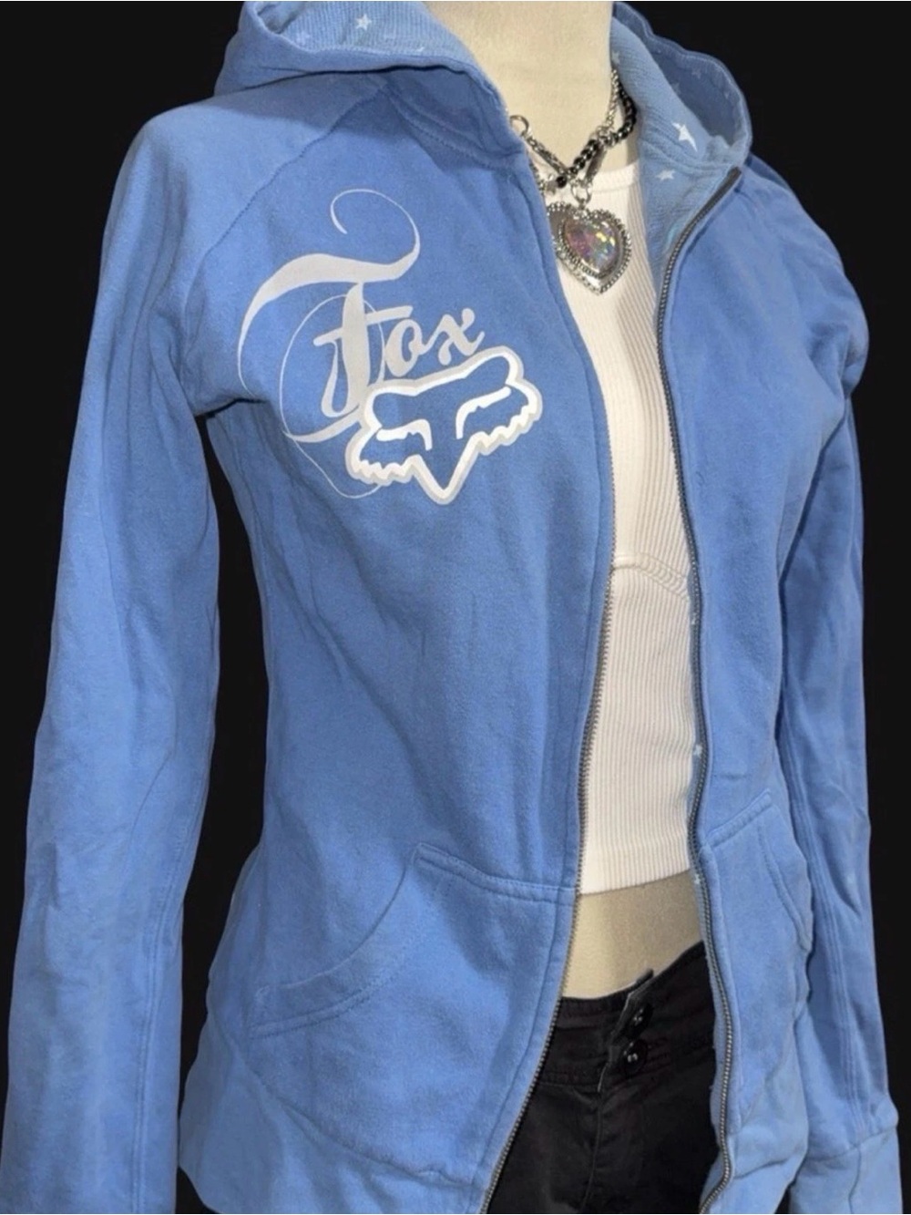 Fox Racing Blue Zip-Up Hooded Jacket reversible